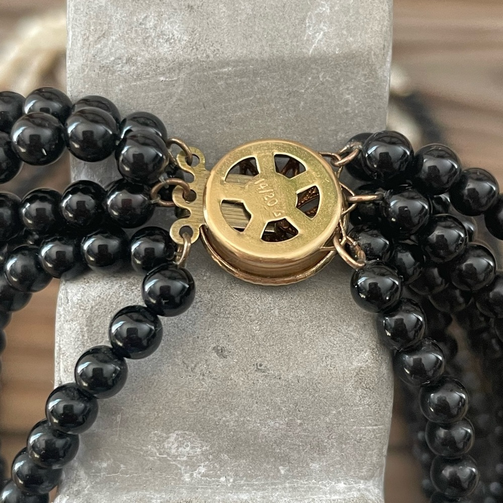Vintage Gold Filled, Freshwater Pearls & Onix Necklace